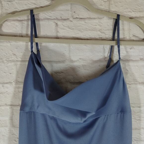 R WeWoreWhat Slate Blue Cowl Satin Charmeuse Slip Midi Dress NWT Size 4 - Picture 5 of 13